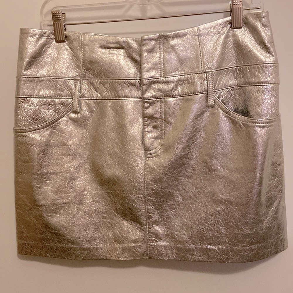 Theysken’s theory Metallic Silver Lambskin Skirt NEW size 8